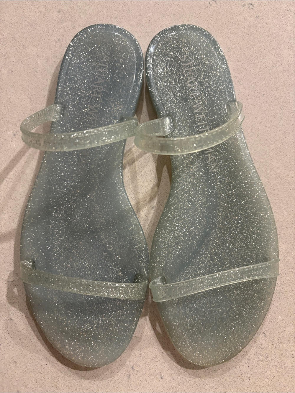 Stuart Weitzman silver sparkle jellies 6 never worn